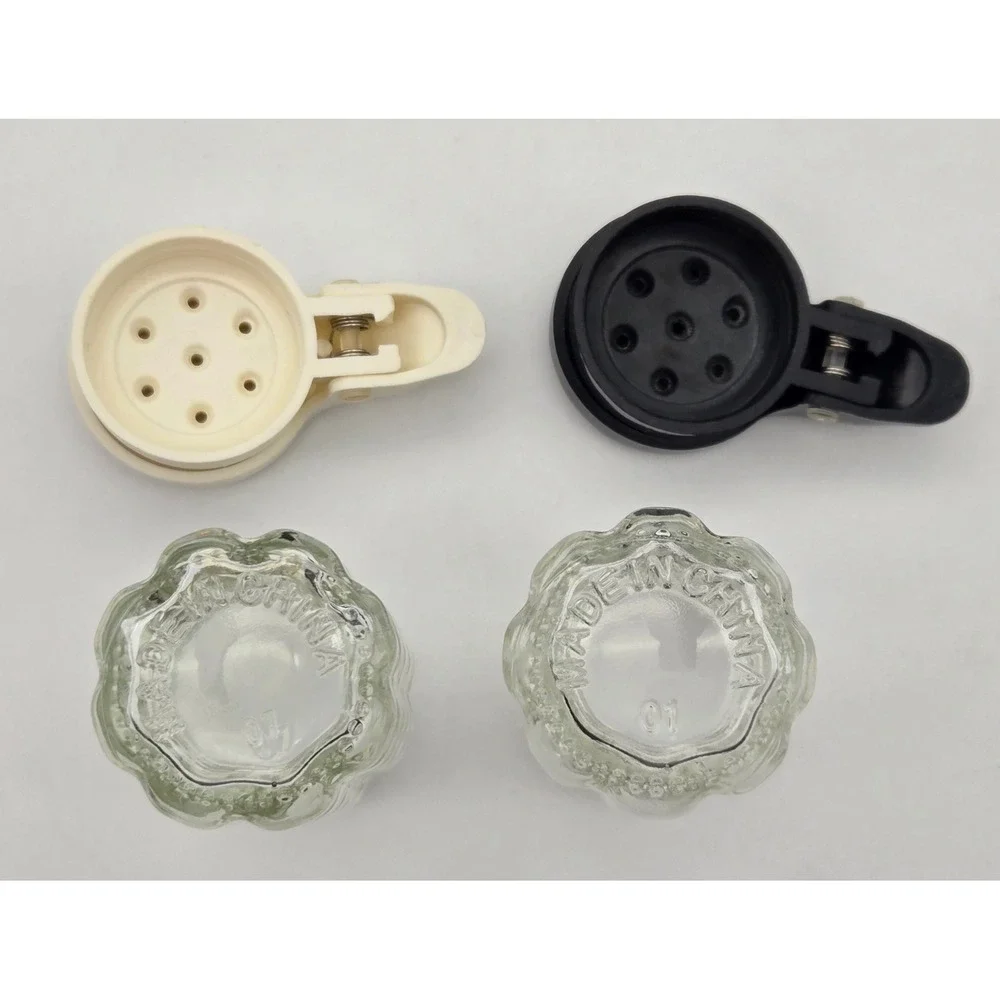 TableCraft Salt Pepper Shakers‎ Glass 1.5 oz Moisture Proof Waffle Hinged Lids